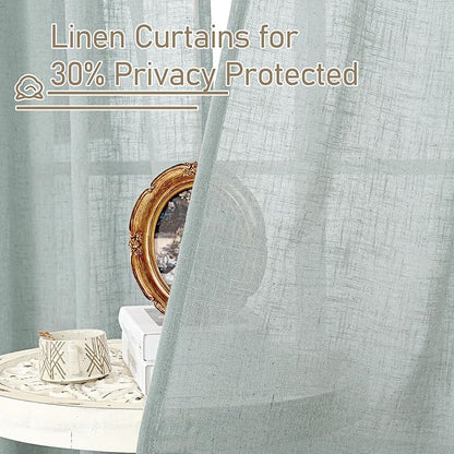 LAMIT Light Filtering Linen Curtains 45 Inch Length 2 Panels, Semi Sheer Window Panels Back Tab and Rod Pocket Neutral Drapes for Bathroom/Kitchen/Loft Room, Greyish Blue, 34 x 45 Inch