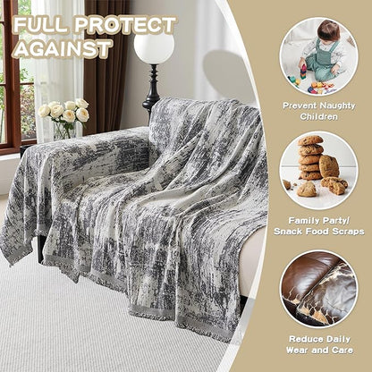 MEETSKY Oversized Couch Cover for Sectional Sofa Set Abstract Geometric Chenille Sofa Cover Washable for Pet Friendly, Couch Cover 3 Seat Couch Protector Multi-Use Blanket, 91"x150", Deep Grey