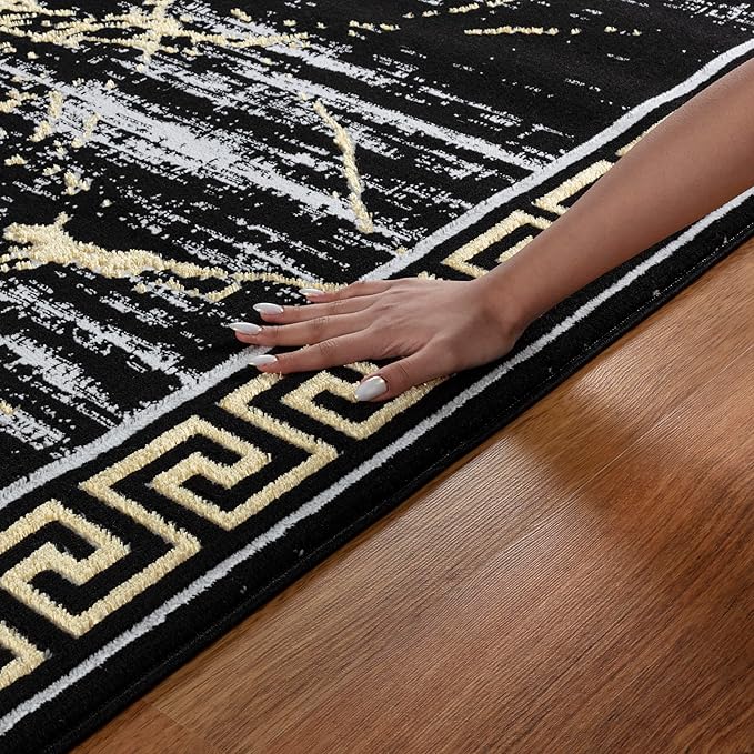 GLORY RUGS Area Rugs Marble 4x5 Black Gold Carpet Modern Abstract Rug Living Room Dining Bedroom Rug