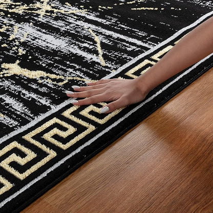 GLORY RUGS Area Rugs Marble 4x5 Black Gold Carpet Modern Abstract Rug Living Room Dining Bedroom Rug