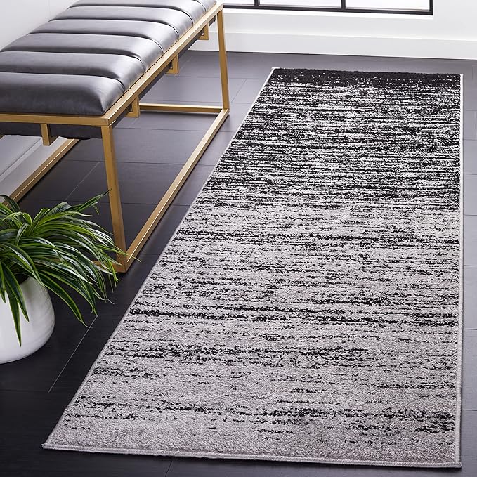 SAFAVIEH Adirondack Collection Runner Rug - 2'6" x 8', Silver & Black, Modern Ombre Design, Non Shedding & Easy to Clean, Ideal for Hallway, Foyer, Kitchen, Entryway, Bedroom (ADR113A)