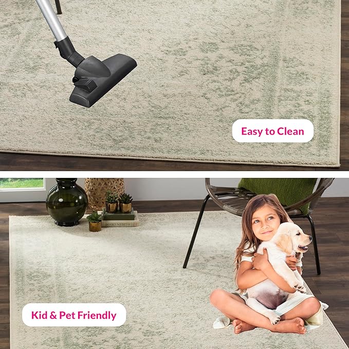 SAFAVIEH Adirondack Collection Area Rug - 6'7" Square, Ivory & Sage, Distressed Vintage Floral Design, Non-Shedding & Easy to Clean, Ideal for Living Room, Bedroom, Dining Space (ADR109V)