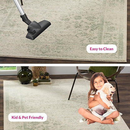 SAFAVIEH Adirondack Collection Area Rug - 6'7" Square, Ivory & Sage, Distressed Vintage Floral Design, Non-Shedding & Easy to Clean, Ideal for Living Room, Bedroom, Dining Space (ADR109V)
