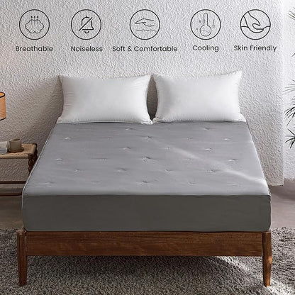 Simple&Opulence Cooling Quilted Mattress Pad – Fitted Sheet Mattress Protector Cover with Elastic Corners, Soft & Breathable, 16 Inch Deep Pocket (Dark Grey,King)