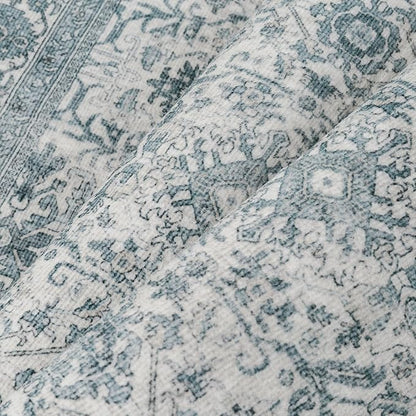 Area Rug 5x7 Blue Washable Living Room Carpet Soft Non Slip Vintage Bedroom Indoor Office Traditional Retro Distressed Thicker Throw Large Rug for Dining Room Bathroom Kitchen