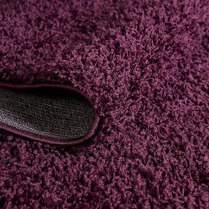 Unique Loom Solid Shag Collection Area Rug (3' 3" Round, Eggplant Purple)