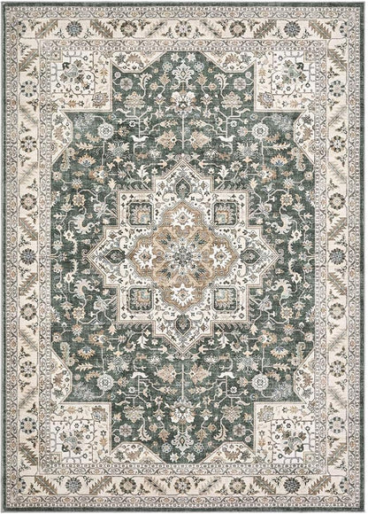 Vintage Living Room Area Rug 5x7 - Large Soft Washable Oriental Traditional Distressed Farmhouse Rugs for Bedroom - Indoor Floor Accent Carpet for Home Office House Decor - Vintage Green