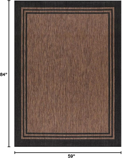 Bordered Outdoor Rug 5x7 Washable Outside Carpet for Indoor Patio Porch Waterproof Easy Cleaning Non Shedding Area Rugs Nut Brown 5 x 7