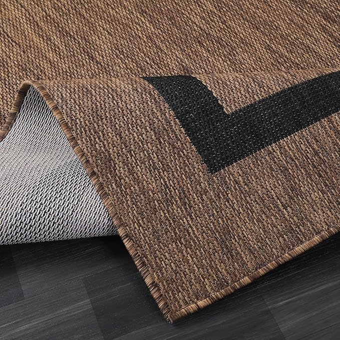 Bordered Outdoor Rug 8x10 Washable Outside Carpet for Indoor Patio Porch Waterproof Easy Cleaning Non Shedding Area Rugs Nut Brown - Black 8 x 10