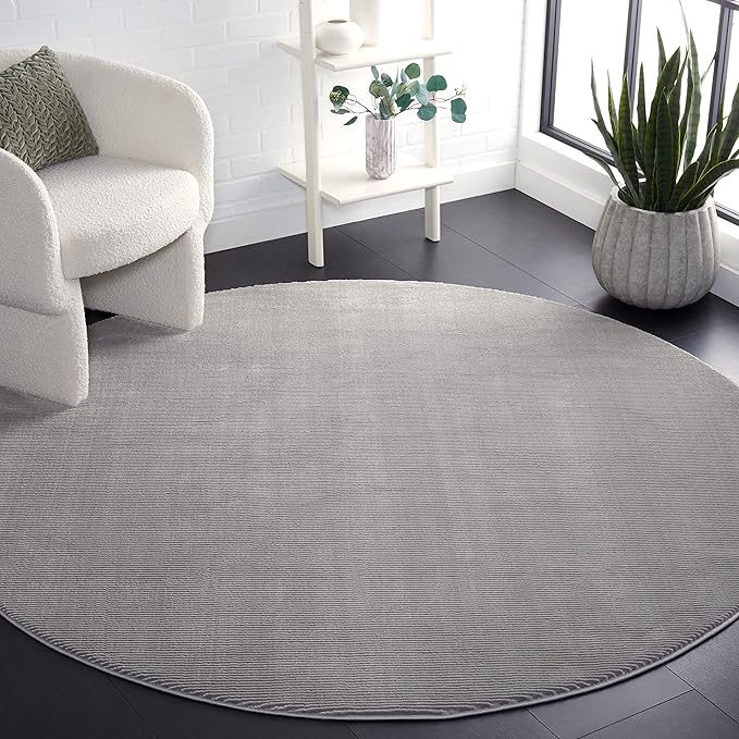SAFAVIEH Revive Collection Area Rug - 6'7" Round, Grey, Solid Design, Non-Shedding & Easy Care, Ideal for High Traffic Areas in Living Room, Bedroom (REV102F)