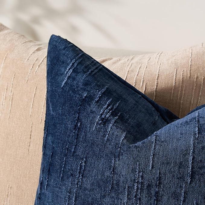 Set of 2 Soft Textured Throw Pillow Covers 18x18,Invisible Zipper Neutral Cushion Cases, Easy - Care Decorative Farmhouse Home Decor for Living Room Couch (Blue, 18" x 18" (Pack of 2))