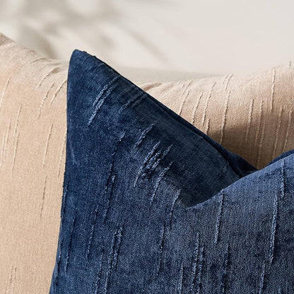 Set of 2 Soft Textured Throw Pillow Covers 18x18,Invisible Zipper Neutral Cushion Cases, Easy - Care Decorative Farmhouse Home Decor for Living Room Couch (Blue, 18" x 18" (Pack of 2))