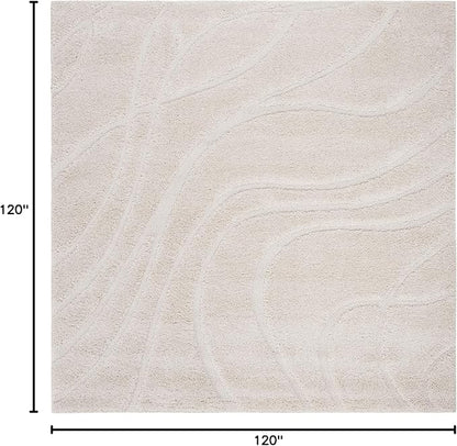SAFAVIEH Florida Shag Collection Area Rug - 10' Square, Creme & Creme, Non-Shedding & Easy Care, 1.2-inch Thick Ideal for High Traffic Areas in Living Room, Bedroom (SG471-1111)