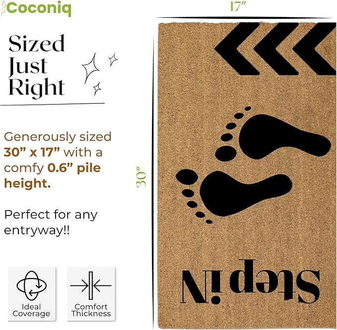 Coir Door Mats 17" X 30", Non-Slip Sturdy, PVC Backed Heavy Duty, Easy to Clean, Ideal for Door Entrance, Patio, Porch, Backyard, Garages, Step-in Footprints