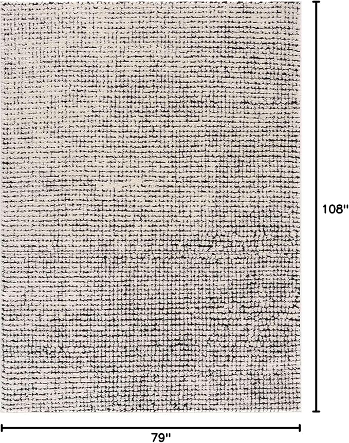 Hauteloom Keita Contemporary Mosaic Area Rug - High Pile Fluffy Soft Shag Carpet for Living Room, Bedroom - Black and White - 6'7" x 9' (6x9)