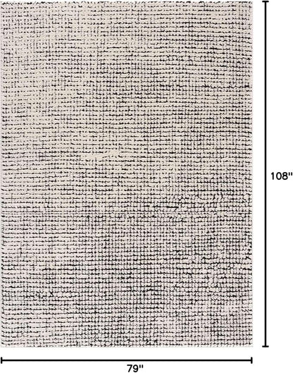 Hauteloom Keita Contemporary Mosaic Area Rug - High Pile Fluffy Soft Shag Carpet for Living Room, Bedroom - Black and White - 6'7" x 9' (6x9)
