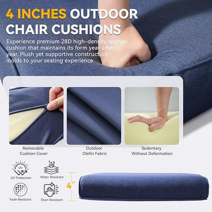 Outdoor Chair Cushions - 22" x 25" x 4" Patio Furniture Cushions with Water Resistant & Removable Cover, 28D High Density Sponge Patio Cushion for Outdoor Furniture Couch Rocker Chair, Blue