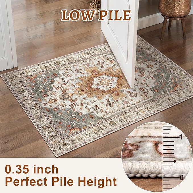 Tangsoo 4x6 Area Rugs for Living Room, Washable Vintage Rug Indoor, Distressed Turmeric Carpet for Bedroom, Non Slip Soft Low Pile Rugs Foldable Floor Rug for Dining Room Dorm Bedside Bathroom