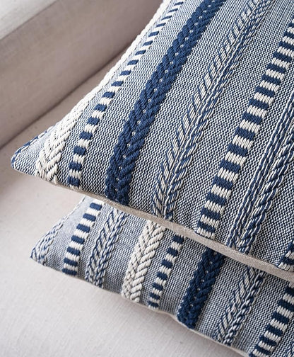 Boho Throw Pillow Covers 22x22 Inch Set of 2, Farmhouse Decorative Couch Pillow Cases, Navy Blue Accent Pillows of Bed, Sofa Bedroom Living Room Home Decor Cushion Cover