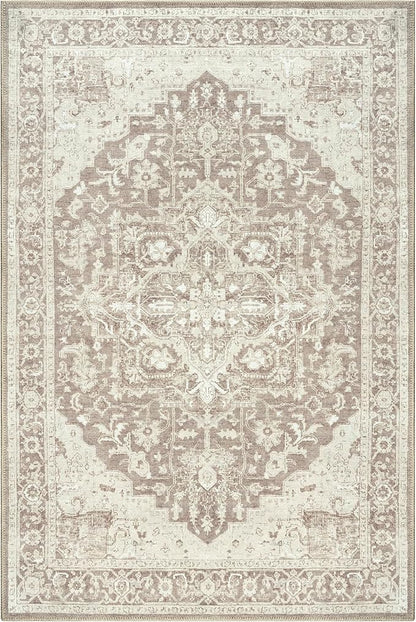 Bloom Rugs Washable Non-Slip 6' x 9' Rug - Light Brown Traditional Medallion Area Rug for Living Room, Bedroom, Dining Room, and Kitchen - Exact Size: 6' x 9'