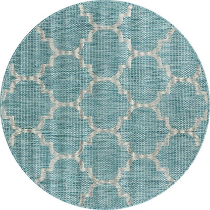 Unique Loom Outdoor Trellis Collection Area Rug - Trellis (Round 4' 0" x 4' 0", Aquamarine/ Gray)