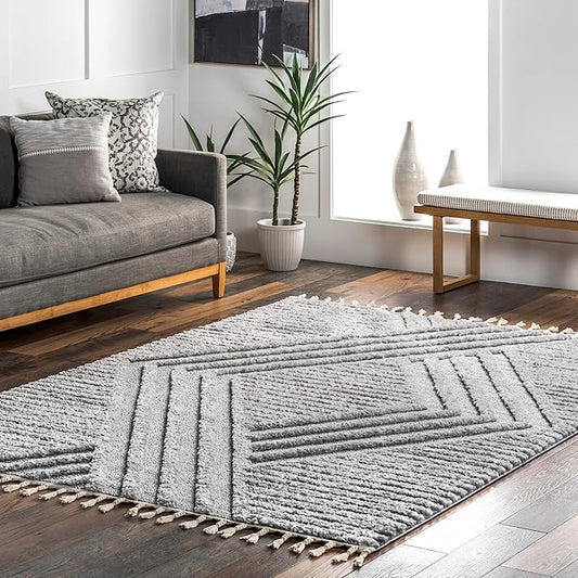 Nuloom Risette Light Grey, 6'7" x 9', Geometric, Soft and Textured, High Traffic, Stain Resistant, Easy Clean, Durable Area Rug for Bedroom, Living Room, Dining Space, Den, Foyer, Entryway