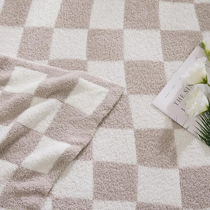 WRENSONGE Fall Checkered Throw Blanket, Taupe Soft Cozy Fluffy Warm Throw Blankets for Couch, Sofa, Chair, Bed, Camping, Picnic, Office,Travel Lightweight Bed Blanket - 50"*70"