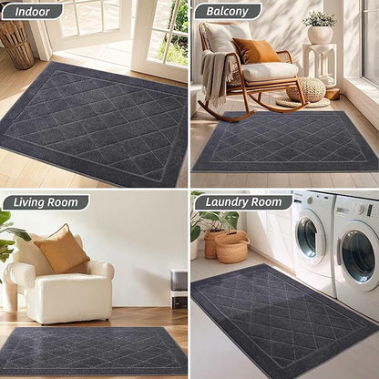 BEQHAUSE Dirt Trapper Door Mat 24" x 36", Doormat Non-Slip Entryway Rugs Washable, Dog Door Mat Stain Resistant and Absorbent Welcome Floor Mat for Front Back Door, Muddy Wet Shoes & Paws, Dark Grey
