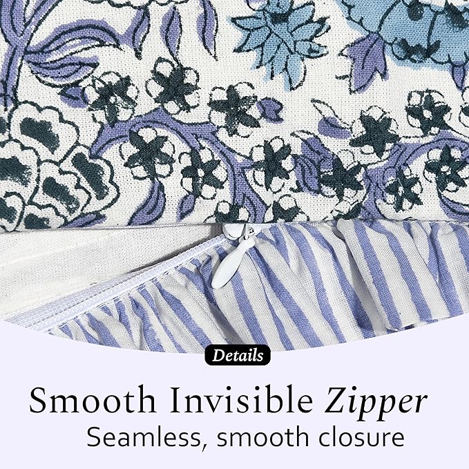 CPC Indigo Blue 100% Cotton Block Print Ruffle Sham Cover 20X30 inch Pack of 2, Handmade Boho Floral Pillowcase, Soft Decorative Queen Bed Pillow Cover for Bedroom Décor