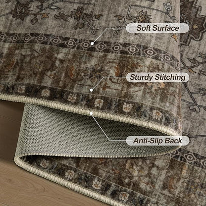 Tangsoo 5x7 Area Rug Washable Rug for Living Room, Vintage Indoor Non Slip Large Area Rugs, Print Distressed Carpet, Soft Low Pile Foldable Floor Rug for Bedroom Dining Room Dorm Grey