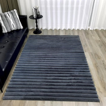 GLORY RUGS Area Rugs Striped Soft Faux Rabbit Fur Rug 5x7 Becky Gray Plush Carpet Shag Cozy Fluffy Rug Non Slip Rugs, Machine Washable Shaggy Area Rug Bedroom Living Room and Dining Room.