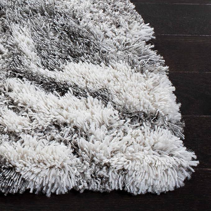 SAFAVIEH Horizon Shag Collection X-Large Area Rug - 11' x 15', Grey & Ivory, Abstract Design, Non-Shedding & Easy Care, 2-inch Thick Ideal for High Traffic Areas in Living Room, Bedroom (HZN890F)