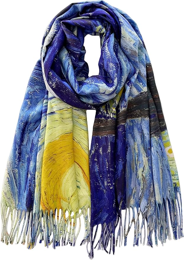 VENVSBEE Reversible Scarf Soft Large Shawl Wrap Blanket Double Sided Art Print Warm Pashmina Stoles Klimt Van Gogh Gifts