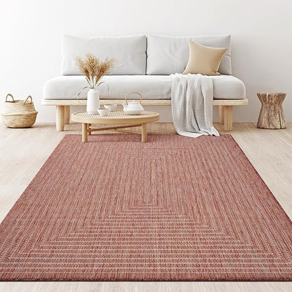 Adiva Rugs Outdoor Indoor Area Rug, Weather Resistant, Easy to Clean, Stain Resistant Floor Mat for Dining Room, Backyard, Deck, Patio (Copper Weiss, 5' x 7')