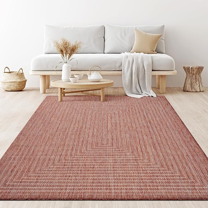 Adiva Rugs Outdoor Indoor Area Rug, Weather Resistant, Easy to Clean, Stain Resistant Floor Mat for Dining Room, Backyard, Deck, Patio (Copper Weiss, 10' x 14')