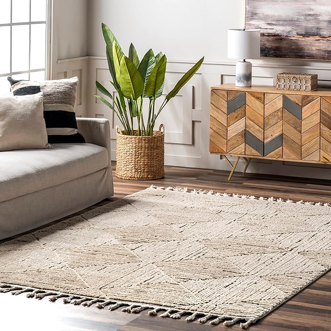 nuLOOM Kerry Beige, 9' x 12', Geometric, Soft and Cozy, High Traffic, Stain Resistant, Easy Clean, Durable Area Rug for Bedroom, Living Room, Dining Space, Den, Foyer, Entryway