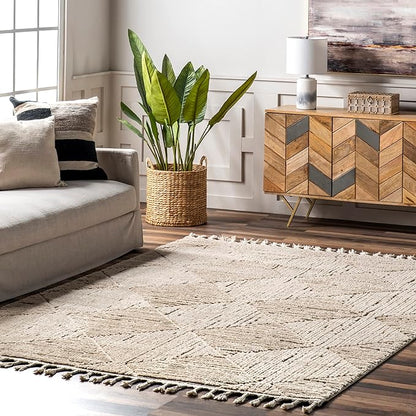 nuLOOM Kerry Beige, 5'3" x 7'6", Geometric, Soft and Cozy, High Traffic, Stain Resistant, Easy Clean, Durable Area Rug for Bedroom, Living Room, Dining Space, Den, Foyer, Entryway