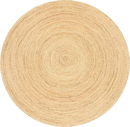 Ramanta Home Hand Woven Jute Braided Rug 4' Round - Natural, Farmhouse Accent Circle Reversible Rugs for Kitchen, Nursery, Kids Room, Boho Floor Carpet for Living Room, Patio - 4 Feet Round