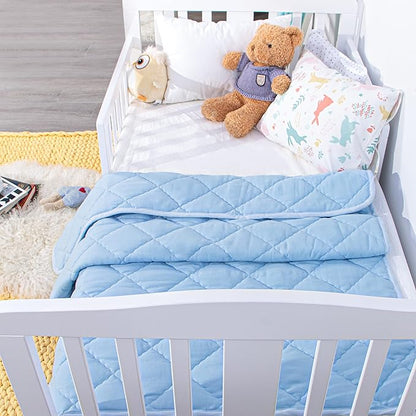 NTBAY Down Alternative Toddler Comforter, Lightweight and Warm Solid Color Baby Crib Quilted Blanket, 39x47 inches, Aqua
