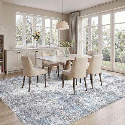 Washable 6X9 Area Rug: Modern Abstract Soft Non-Slip Indoor Rugs Home Decor - Low Pile Stain Resistant Carpet for Living Room Bedroom Dining Room Playroom Office(Blue Grey 6'x9')