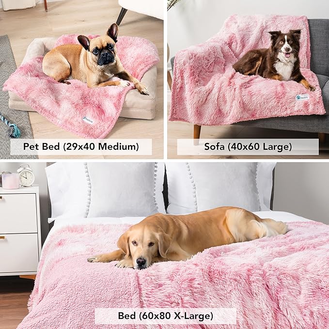 PetAmi Waterproof Dog Blanket for Small Medium Dogs, Calming Fleece Cat Blanket, Couch Protector Washable Sherpa Faux Fur Pet Throw for Puppy, Soft Reversible 29x40 Tie-Dye Pink