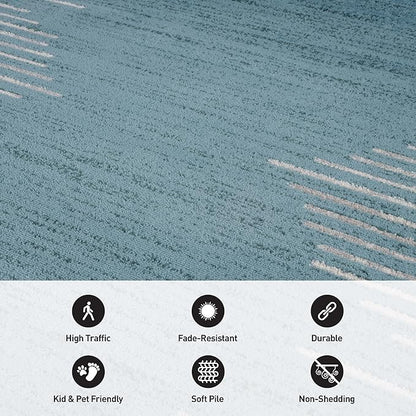 Rugshop Bohemian Stripe Stain Resistant High Traffic Living Room Kitchen Bedroom Dining Home Office Area Rug 5' x 7' Blue
