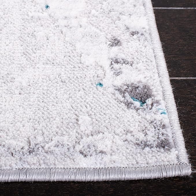 SAFAVIEH Amelia Collection Area Rug - 6'7" Square, Grey & Aqua, Modern Abstract Design, Non-Shedding & Easy Care, Ideal for High Traffic Areas in Living Room, Bedroom (ALA293H)