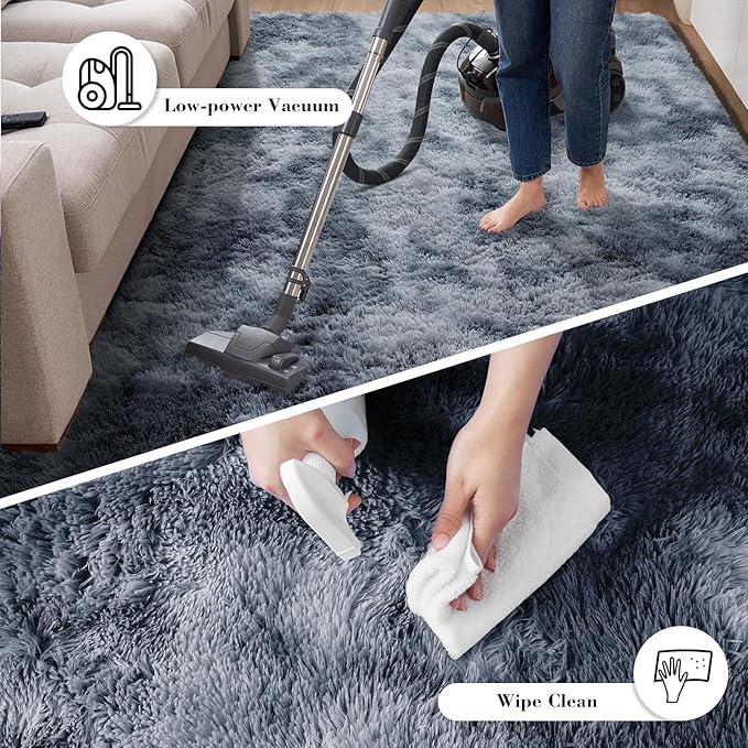 Fluffy Rug Shaggy Area Rug, Mottling Dark Grey 4x6 Area Rugs for Bedroom, Small Bedside Rug, Soft Fluffy Shaggy Entryway Throw Rugs for Living Room Bedroom Kids Room Home Decor