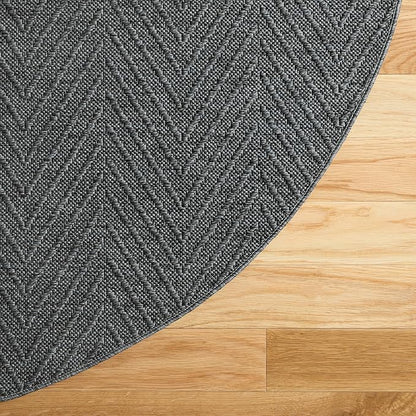 TOWN & COUNTRY BASICS Pax Herringbone Textured Solid Everwash® Washable Area Rug, Low Pile, Non-Slip Backing, Easy Clean Pet & Family Friendly Rug, Dark Grey, 5' Round