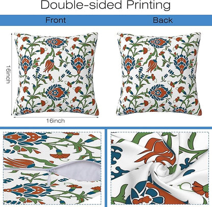 Throw Pillow Cover Case Vintage Floral Pillow Covers 16x16 Inch Set of 2,Soft Decorative Throw Pillow Case for Living Room Bedroom Sofa Couch Cushion Covers
