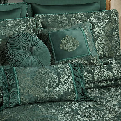 Touch of Class Camelot Luxury Bedding | Emerald Green | Matte Satin Damask on Textured Jacquard-Woven Chenille 6 Piece Set Includes Cal King Quilted Bedspread, 2 King Shams & 3 Decorative Pillows