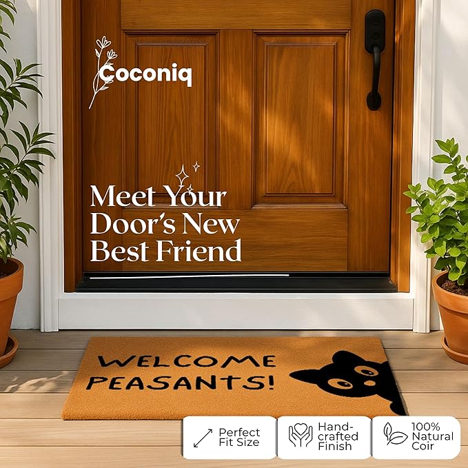 Coir Door Mats 17" X 30", Non-Slip Sturdy, PVC Backed Heavy Duty, Easy to Clean, Ideal for Door Entrance, Patio, Porch, Backyard, Garages, Sneaky Welcome Peasants