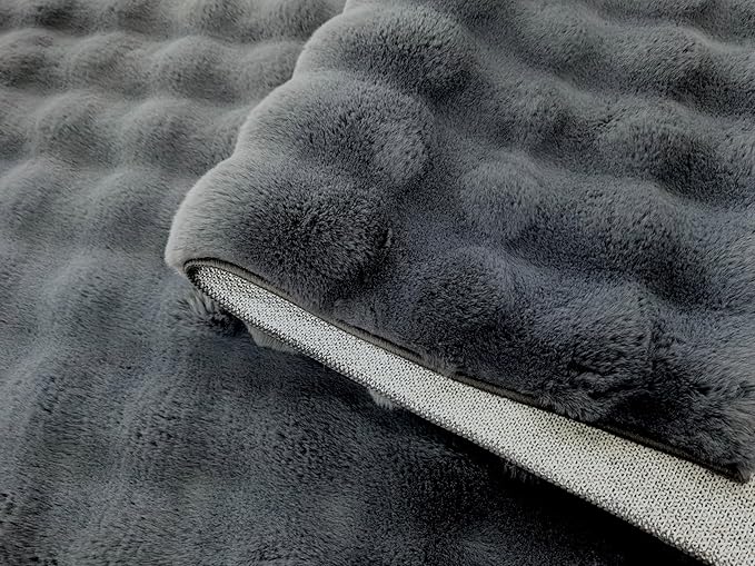GLORY RUGS Area Rugs Bubble Soft Faux Rabbit Fur Rug 5x7 Polar Gray Plush Carpet Shag Cozy Fluffy Rug Non Slip Rugs, Machine Washable Shaggy Area Rug Bedroom Living Room and Dining Room.