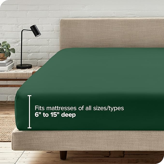 Bare Home Fitted Bottom Sheet Twin Size - Premium 1800 Microfiber - Ultra-Soft Hotel Luxury - Deep Pocket - Durable and Long Lasting - Fitted Sheet (Twin, Forest Green)